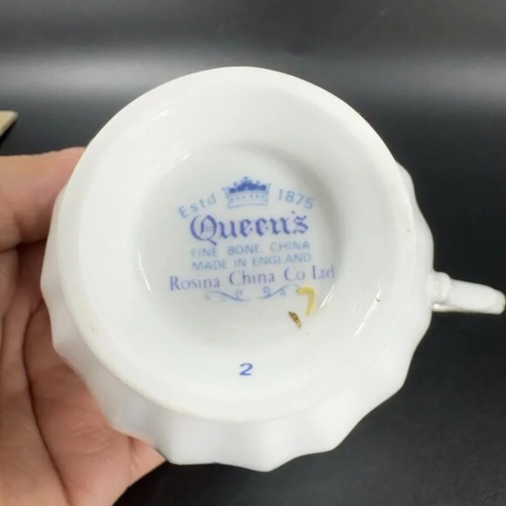 Queens Rosina China Co Blue Flowers‎ Teacup Saucer Set Porcelain Vintage England